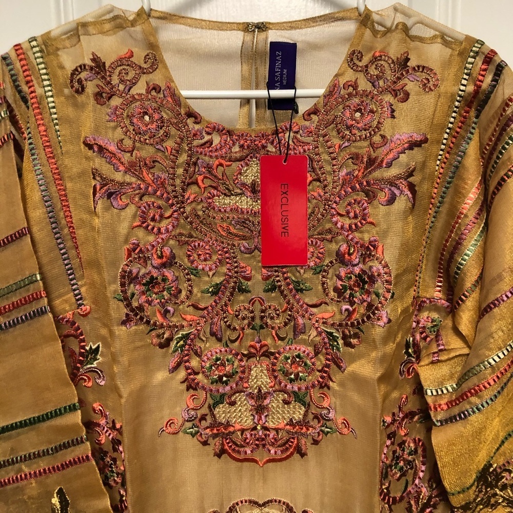 Sana Safinaz Embroidered Gold Net Kurti Medium - NWT - Picture 3 of 9
